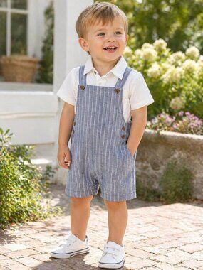 NWT Carter’s Toddler Boy 2 Piece Outfit 24M Blue Stripe Overalls & White Shirt